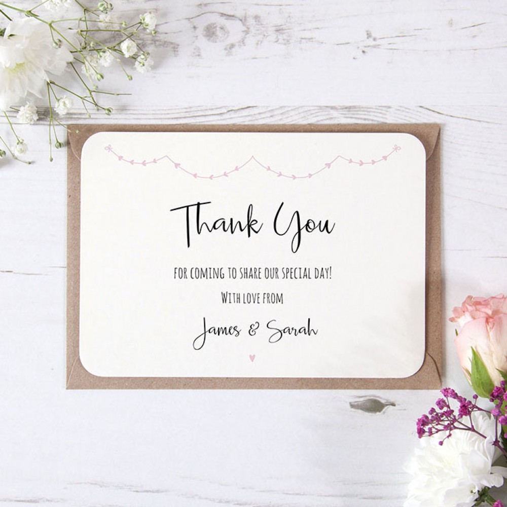 Thank You Cards 'Pink Heart Bunting' Customisable